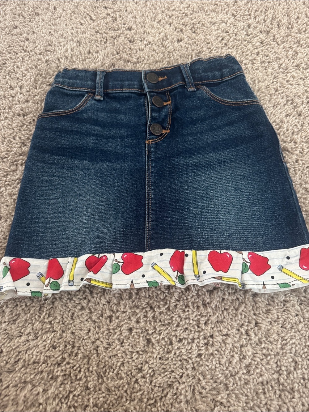 Denim Skirt with Apple Print